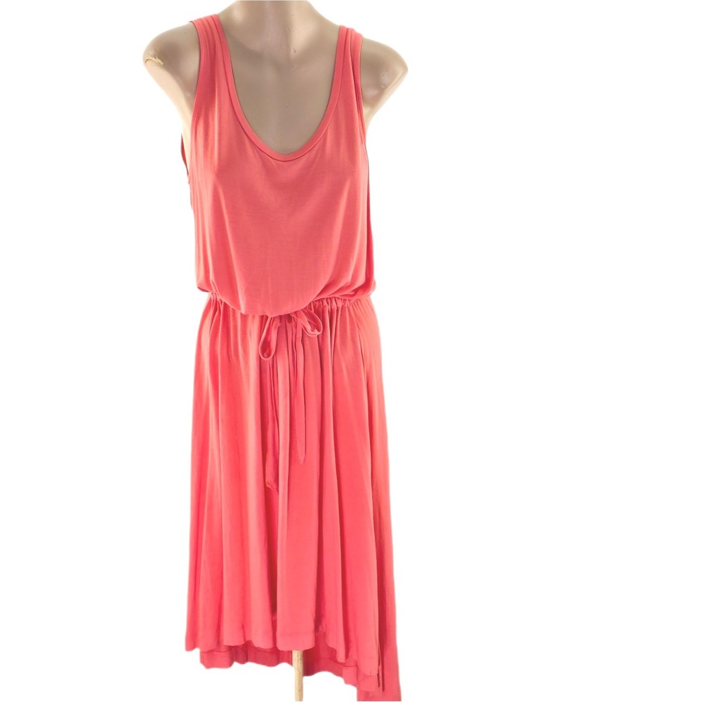 Gap Hi-Lo Short Dress Womens Large Fresh‎ Coral Sleeveless Drawstring Rayon 6070 - Picture 2 of 15